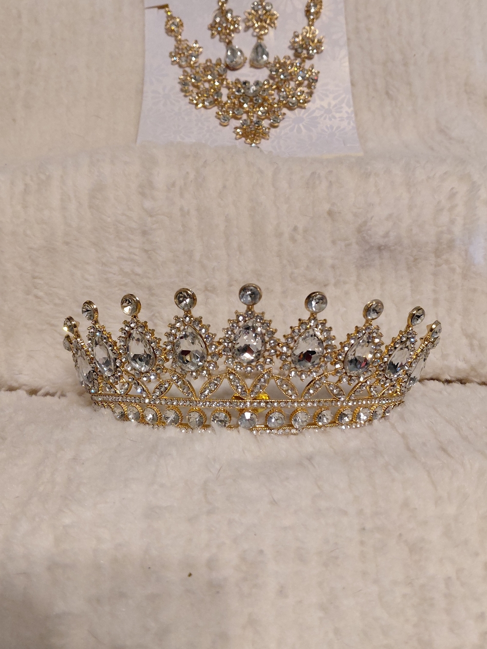 Gold Crystal Bridal Tiara Crown - Elegant Clear Rhinestone Headpiece